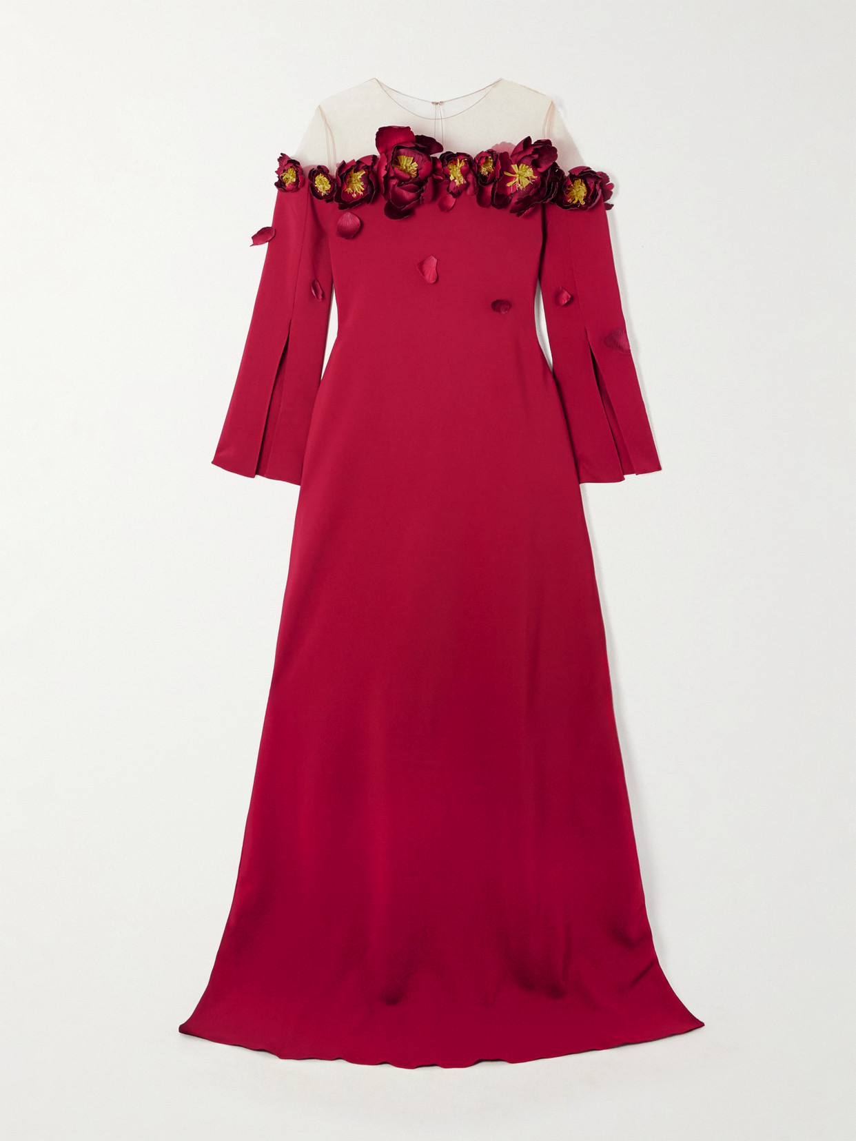 Oscar De La Renta Embellished Mesh-trimmed Crepe Gown In Red