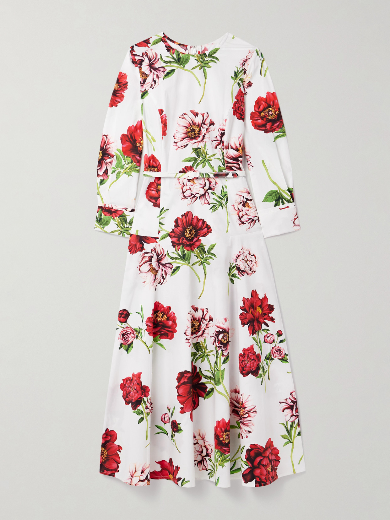 Oscar De La Renta Belted Floral-print Cotton-blend Poplin Midi Dress In Multi
