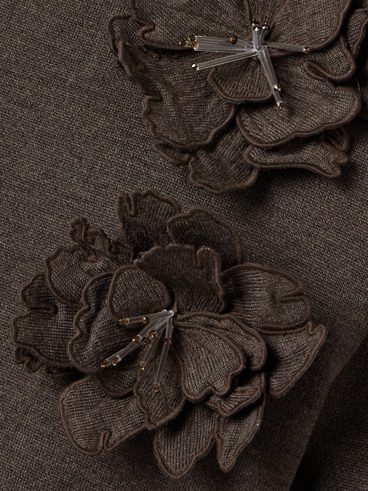 Oscar De La Renta Embellished Wool-blend Turtleneck Midi Dress In Brown