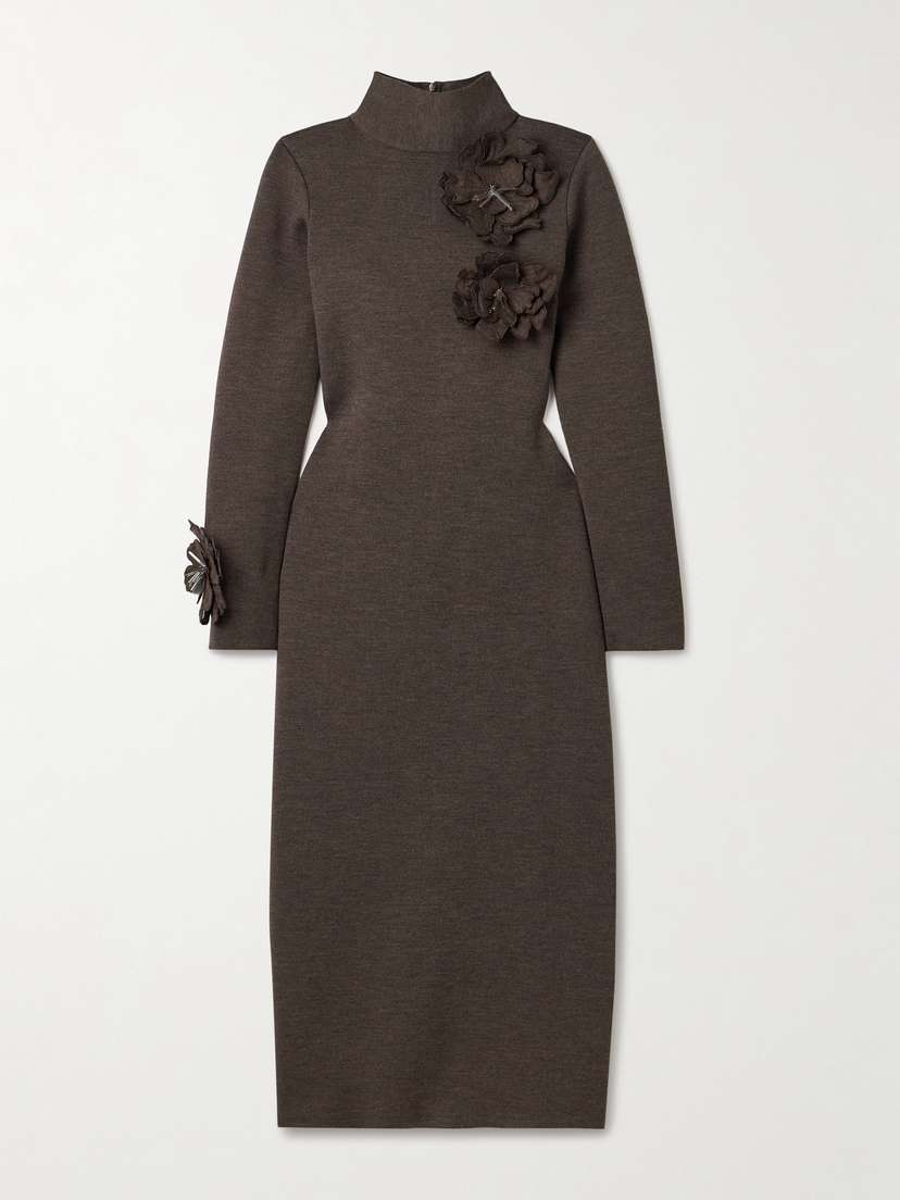 Oscar de la Renta Embellished Wool-blend Turtleneck Midi Dress