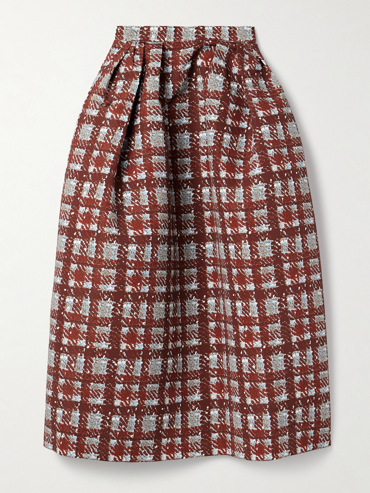 Oscar De La Renta Textured Plaid-print Pleated Midi Circle Skirt In Neutral