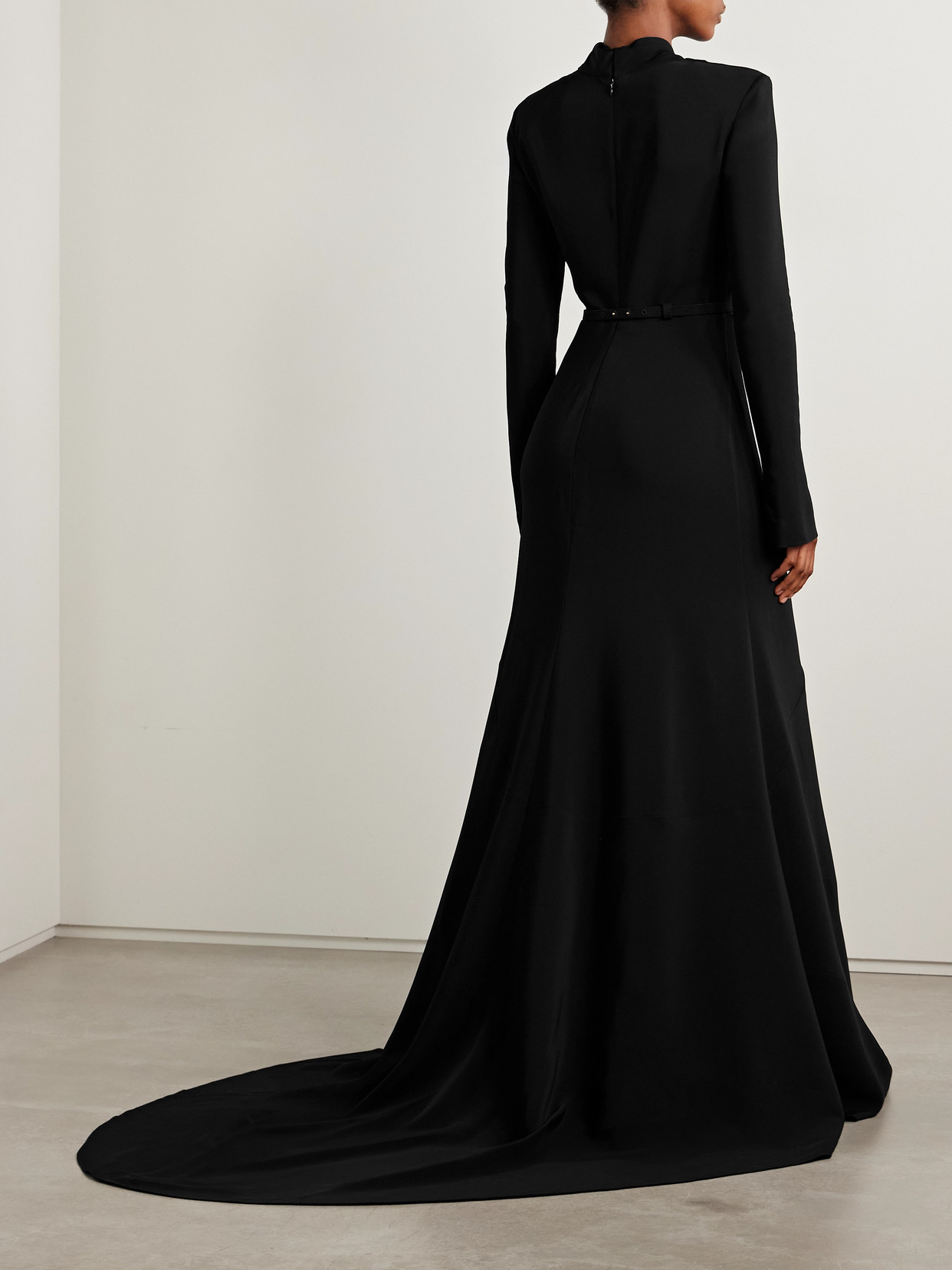 Oscar De La Renta Wrap-effect Embellished Belted Crepe Gown In Black