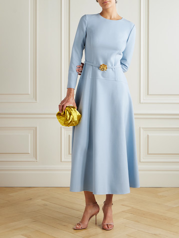 Oscar de la Renta Embellished belted wool-blend midi dress