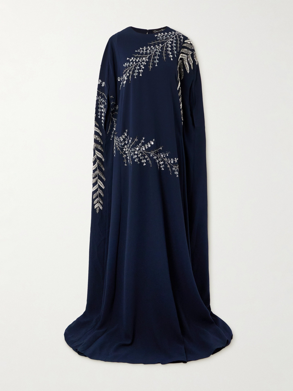 Oscar De La Renta Embellished Stretch-silk Georgette Gown In Blue