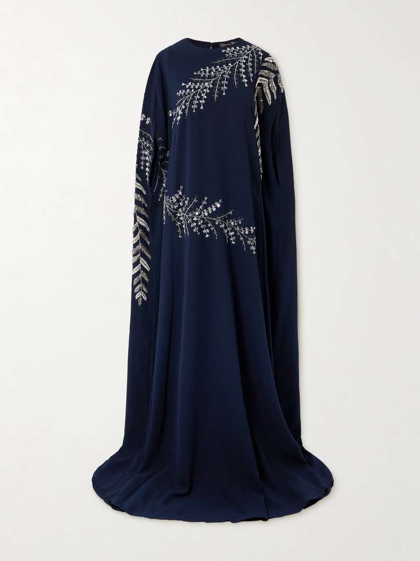 Oscar de la Renta Embellished Stretch-silk Georgette Gown