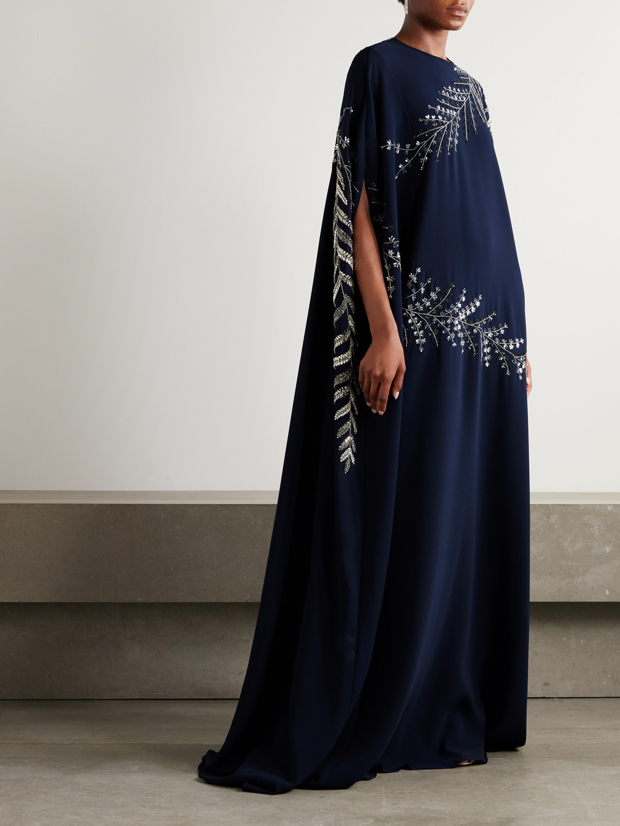 Oscar De La Renta Embellished Stretch-silk Georgette Gown In Blue