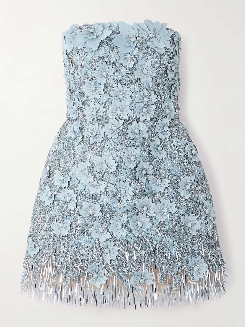 Oscar de la Renta Embellished Raffia Mini Dress
