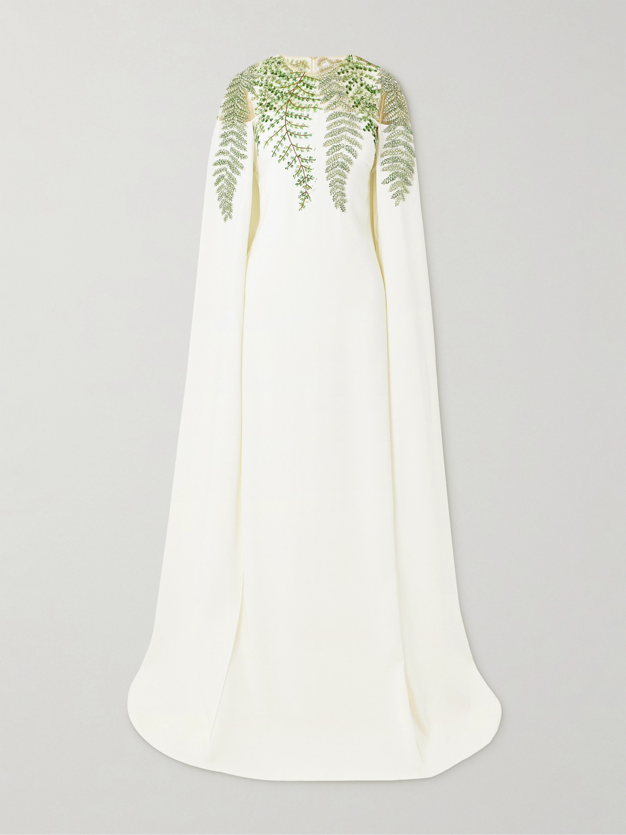 Oscar De La Renta Cape-effect Embellished Silk-blend Crepe And Organza Gown In White