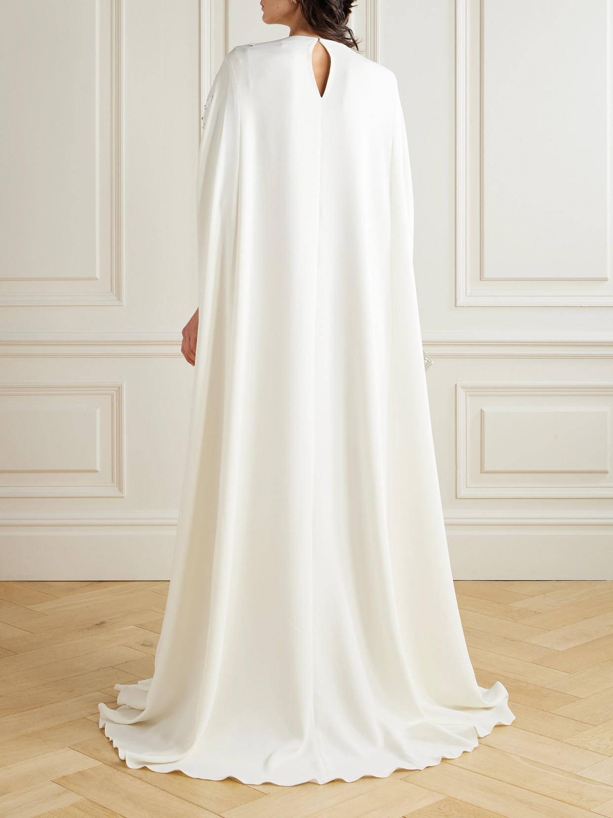 Oscar De La Renta Embellished Stretch-silk Georgette Gown In Neutral