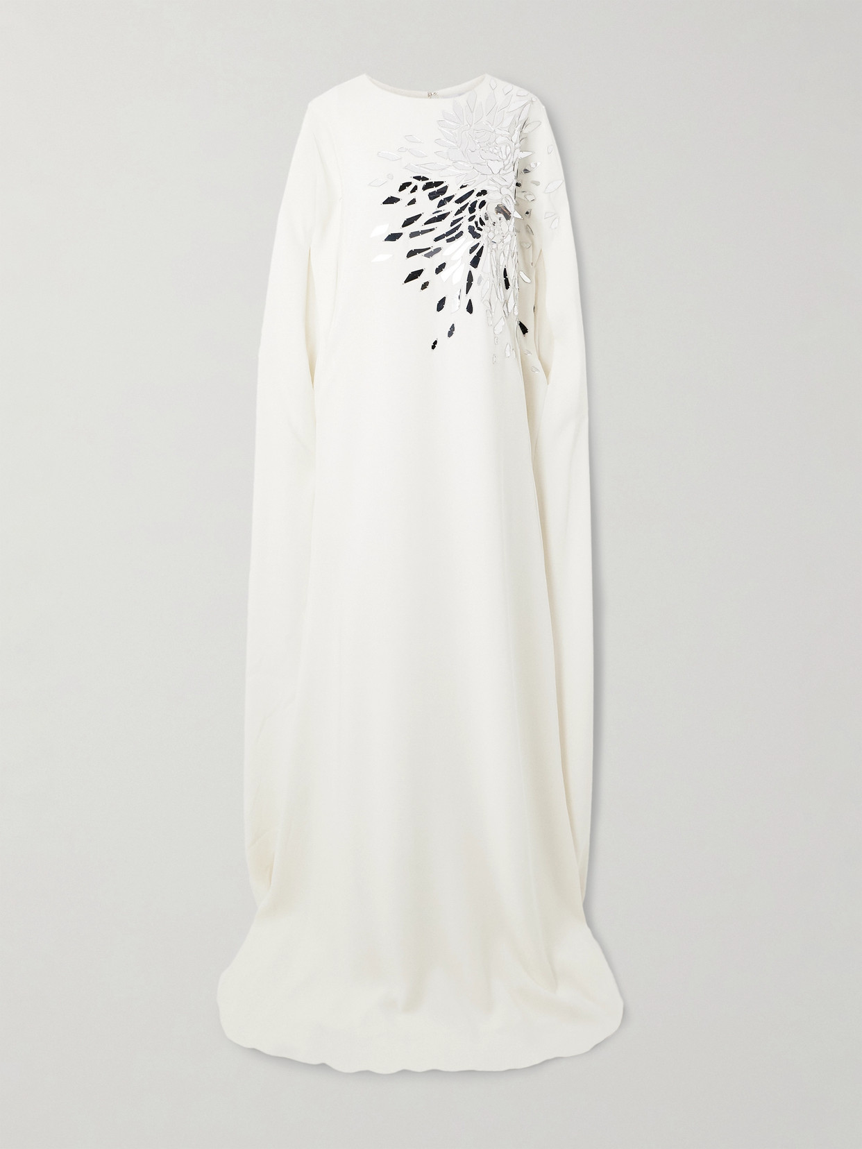 Oscar De La Renta Embellished Stretch-silk Georgette Gown In Neutral