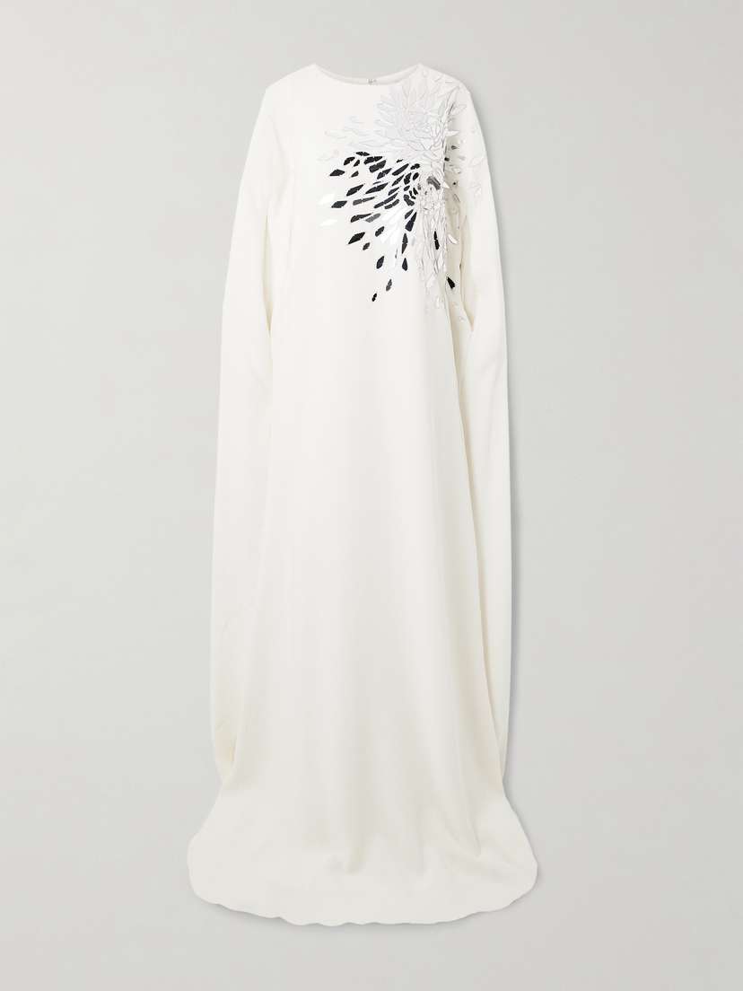 Oscar de la Renta Embellished Stretch-silk Georgette Gown