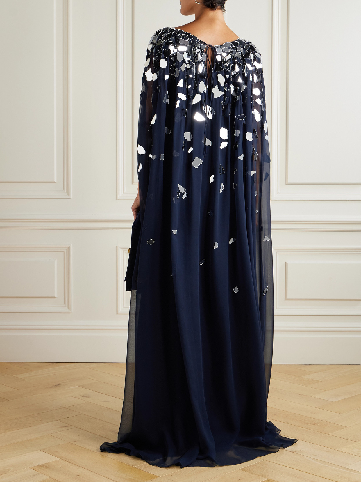 Oscar De La Renta Embellished Silk-chiffon Gown In Blue