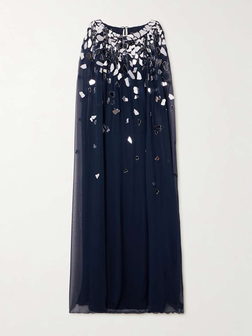 Oscar de la Renta Embellished Silk-chiffon Gown