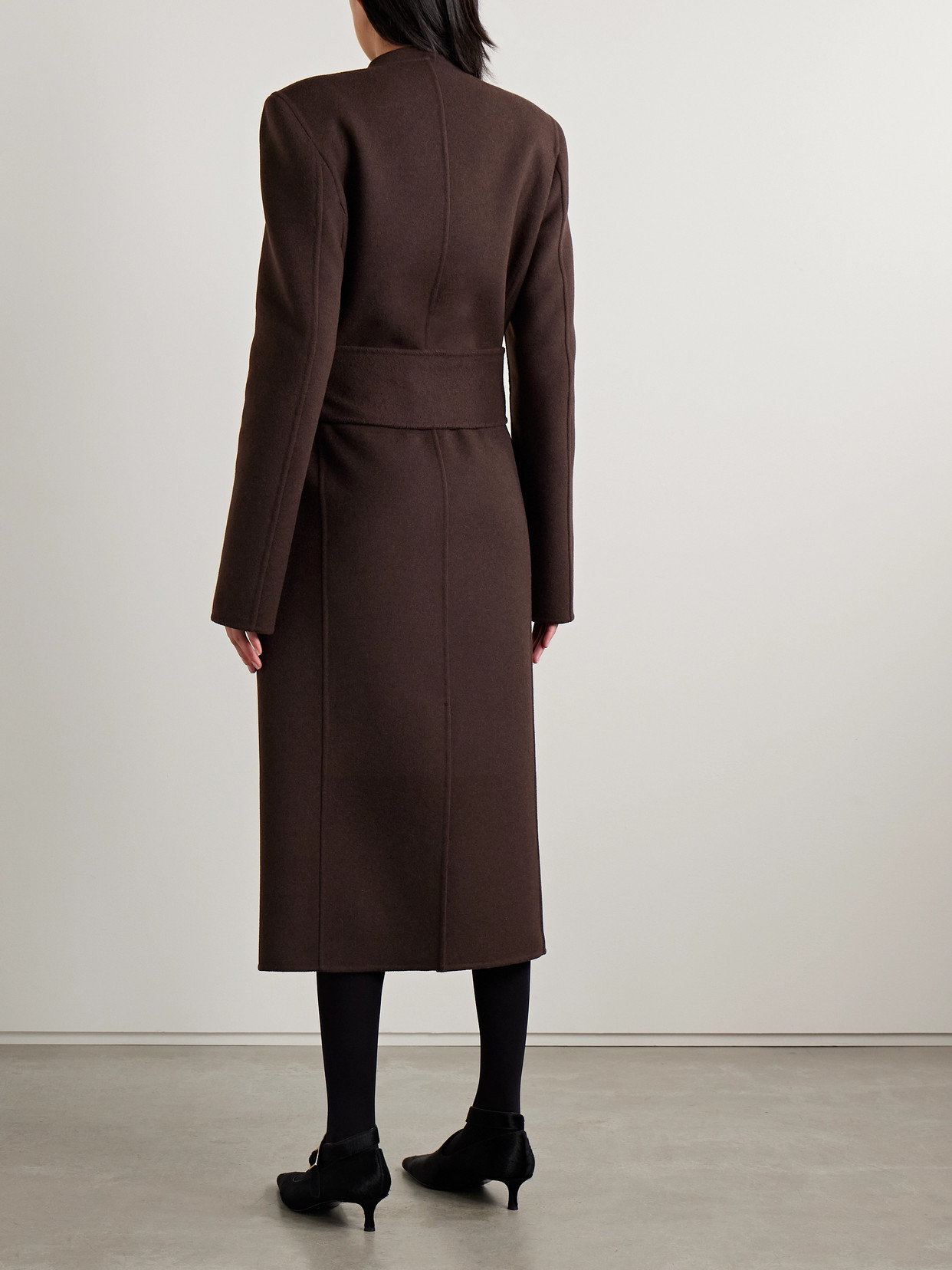 Khaite Jelson Belted Wool-felt Coat In Brown