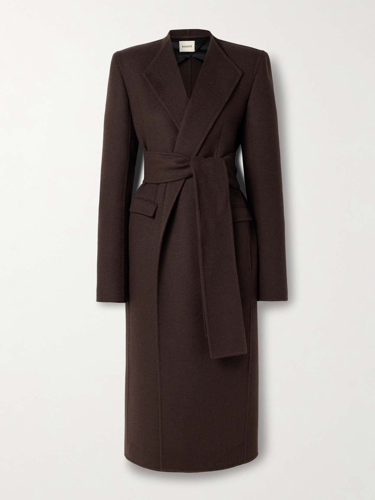 Khaite Jelson Belted Wool-felt Coat In Brown