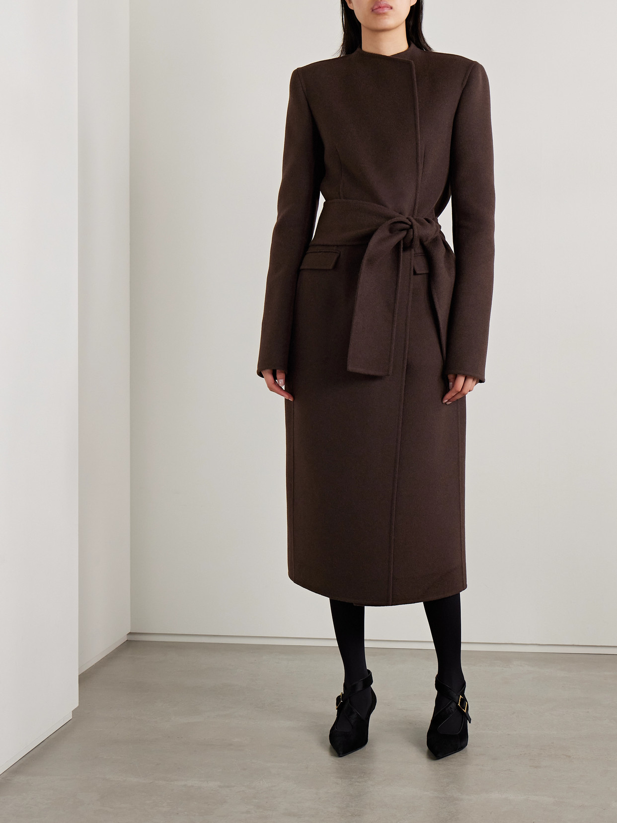 Khaite Jelson Belted Wool-felt Coat In Brown