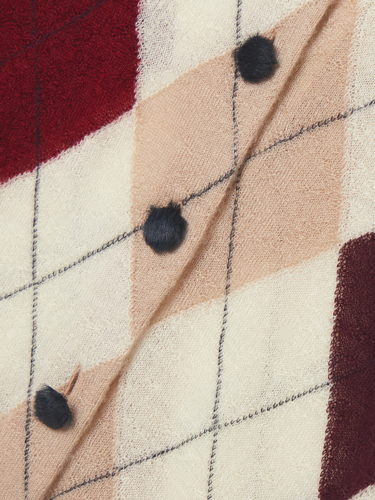 Khaite Charli Calf Hair-trimmed Argyle Cashmere And Mohair-blend Cardigan In White