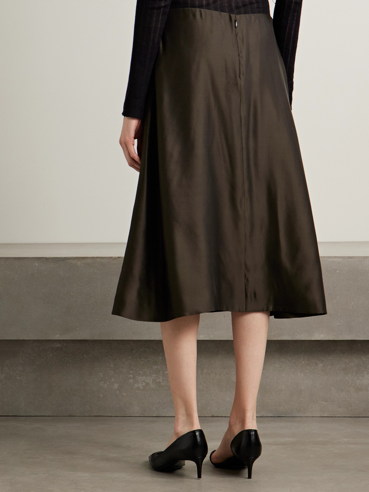 Khaite Nania Satin-twill Midi Skirt In Brown