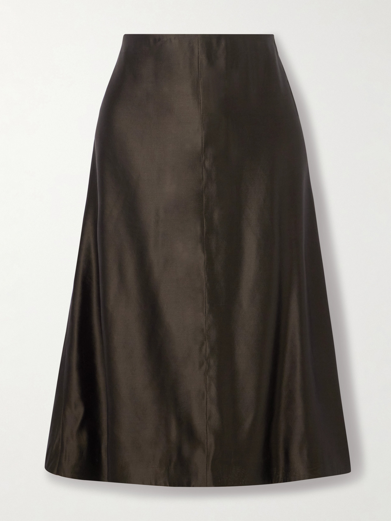 Khaite Nania Satin-twill Midi Skirt In Brown