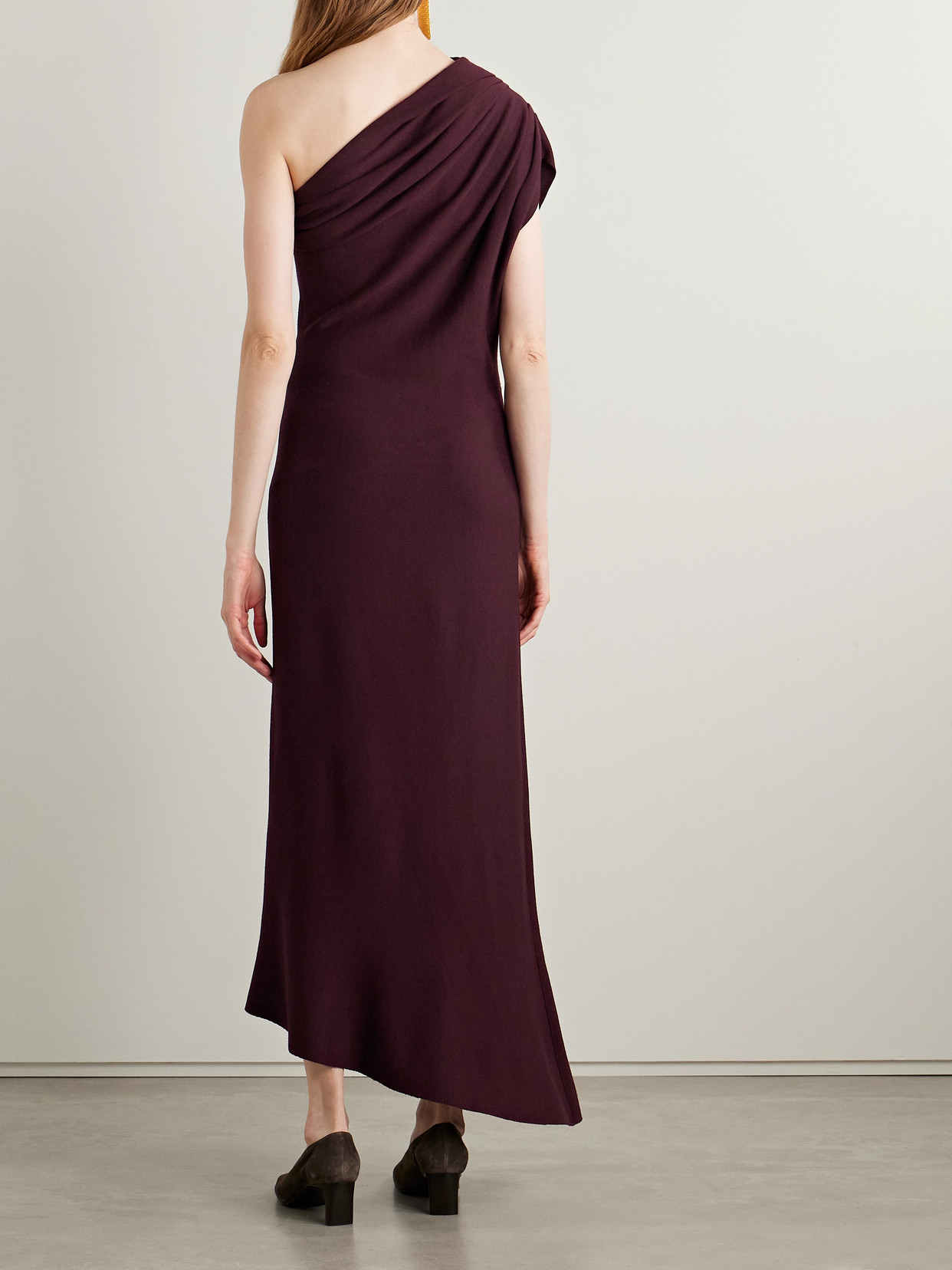 Khaite Coast One-shoulder Wool-blend Maxi Dress In Burgundy