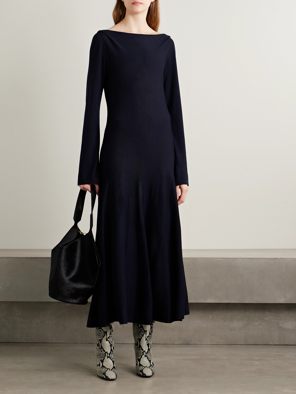 Khaite Ruth Wool Midi Dress In Blue