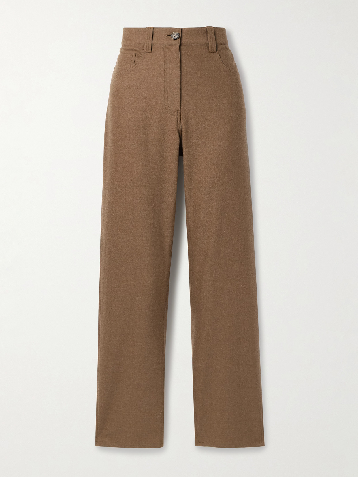 Khaite Callum Brushed-wool Straight-leg Pants In Brown