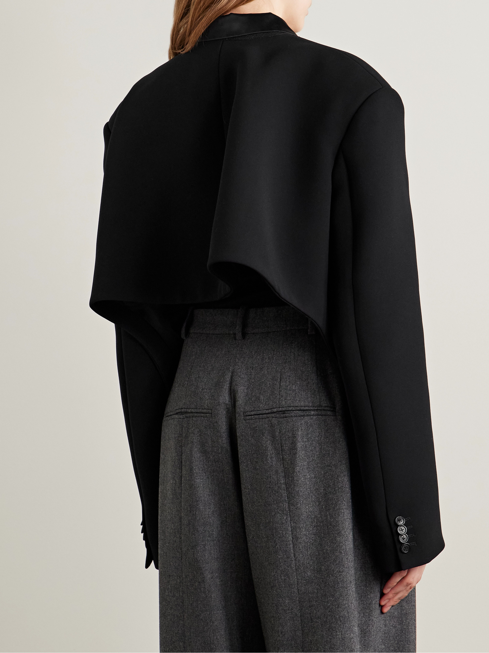 KHAITE Comair cropped satin-trimmed crepe blazer