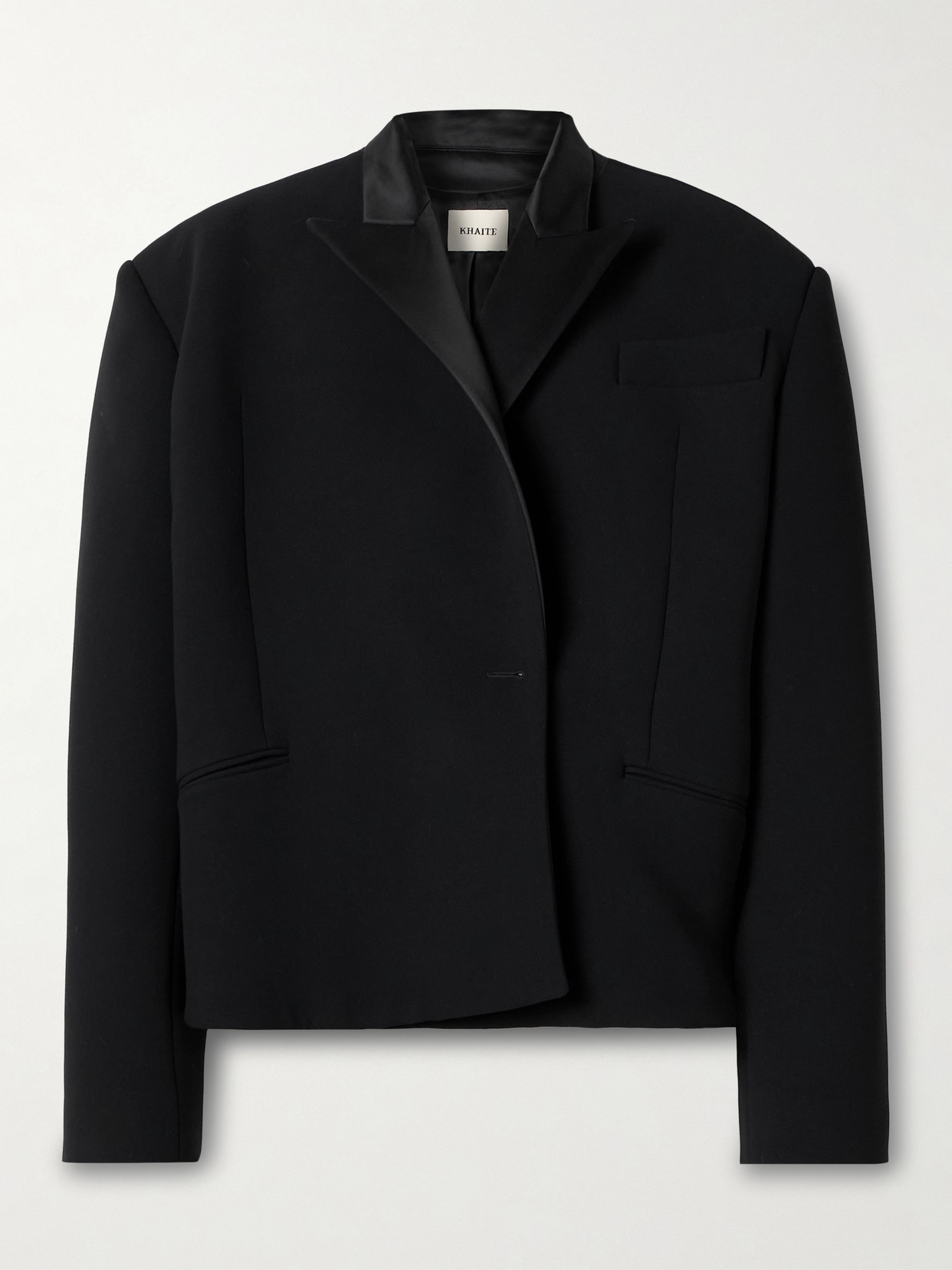 Khaite Comair Cropped Satin-trimmed Crepe Blazer In Black