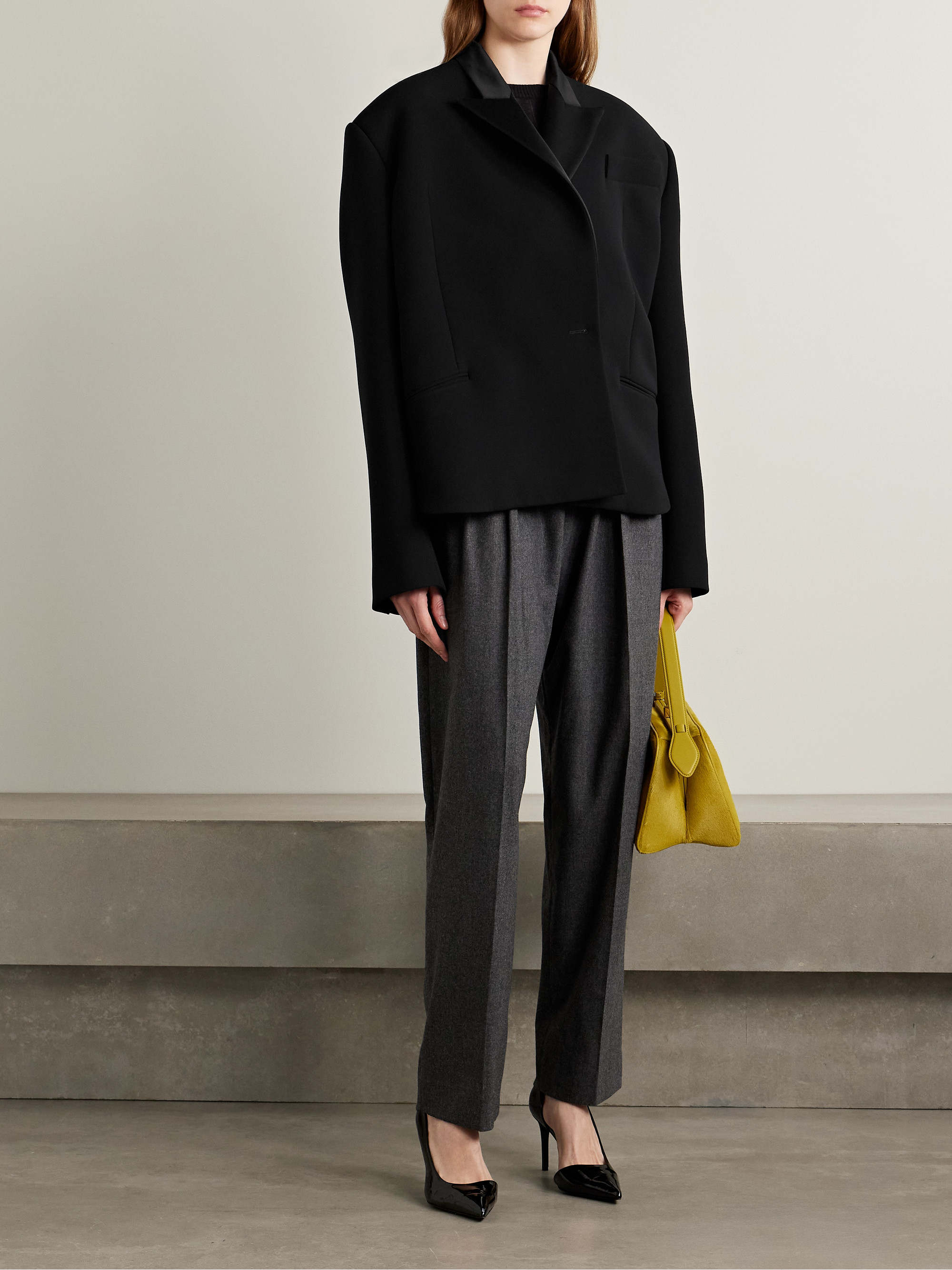 KHAITE Comair cropped satin-trimmed crepe blazer