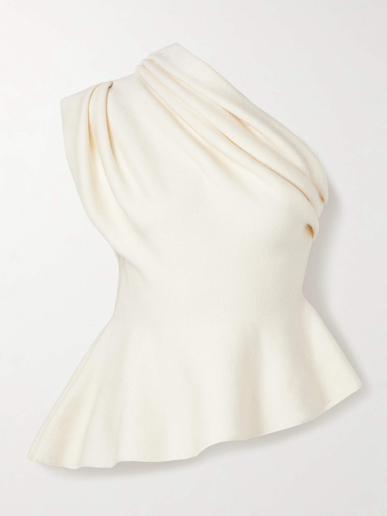 Khaite Aimee Asymmetric One-shoulder Wool-blend Peplum Top In White