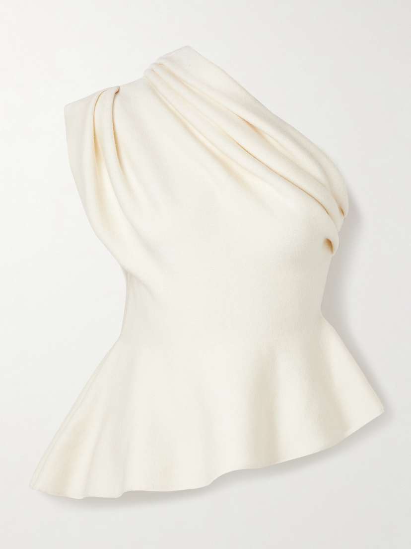 Khaite Aimee Asymmetric One-shoulder Wool-blend Peplum Top