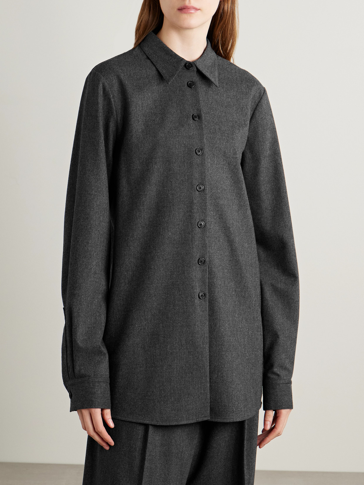 Khaite Auryn Lightweight Wool And Cashmere Shirt In Gray