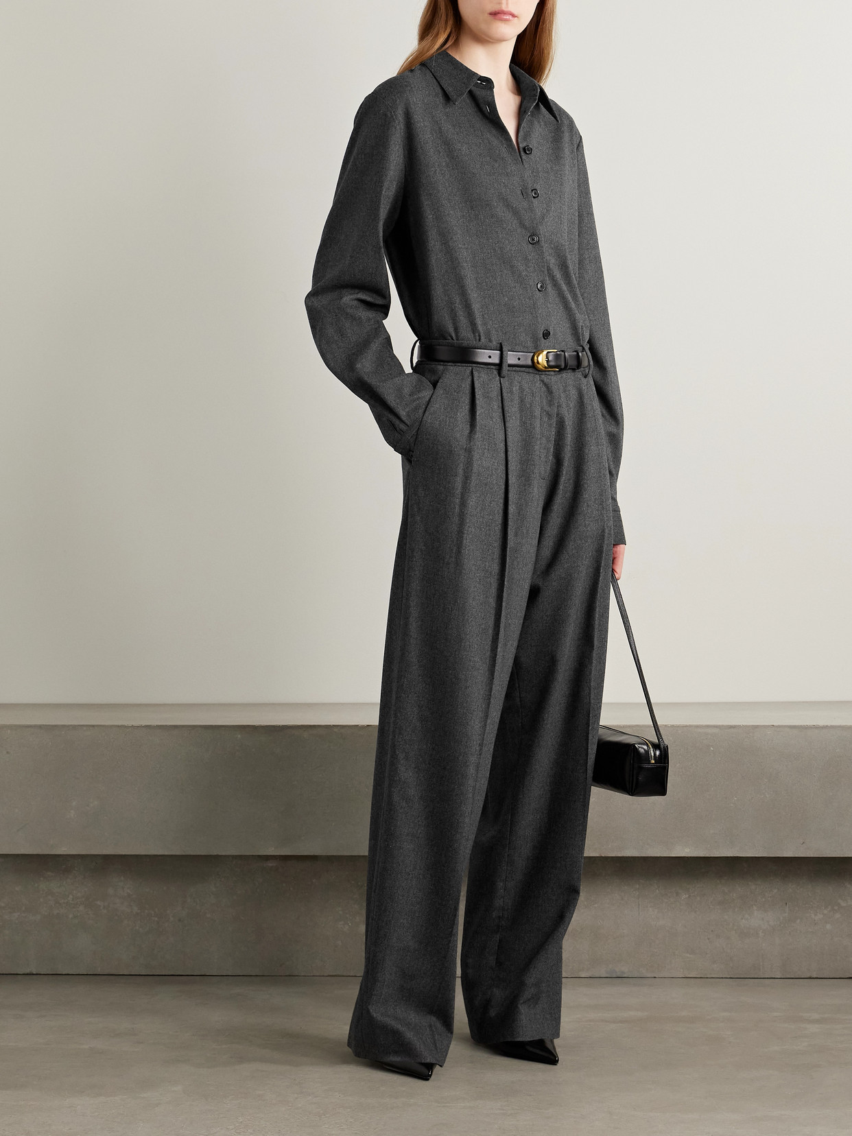 Khaite Auryn Lightweight Wool And Cashmere Shirt In Gray