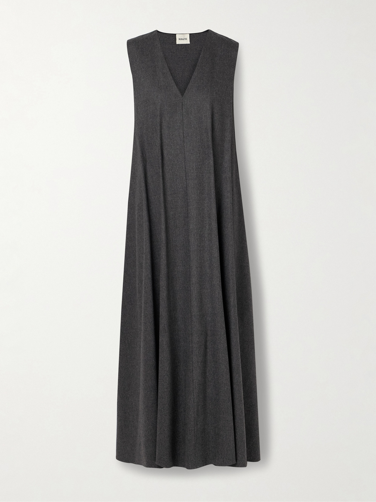 Khaite Syd Pleated Wool Midi Dress In Gray