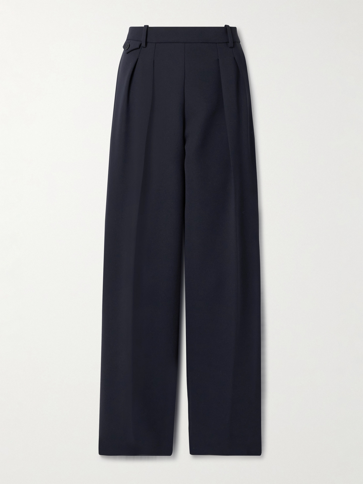 Khaite Dugan Pleated Crepe Tapered Pants In Blue