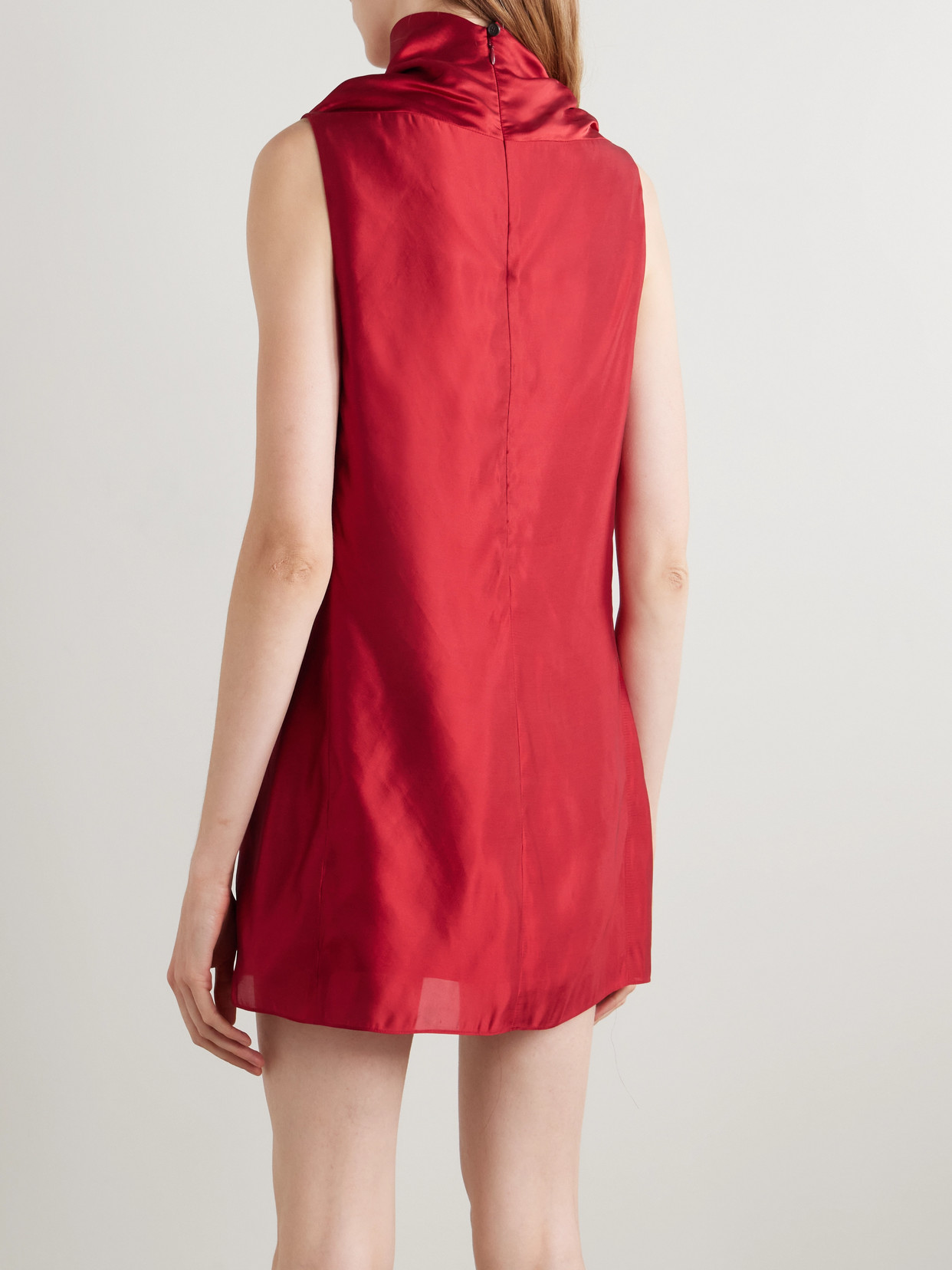 Khaite Daria Satin-crepe Turtleneck Mini Dress In Red