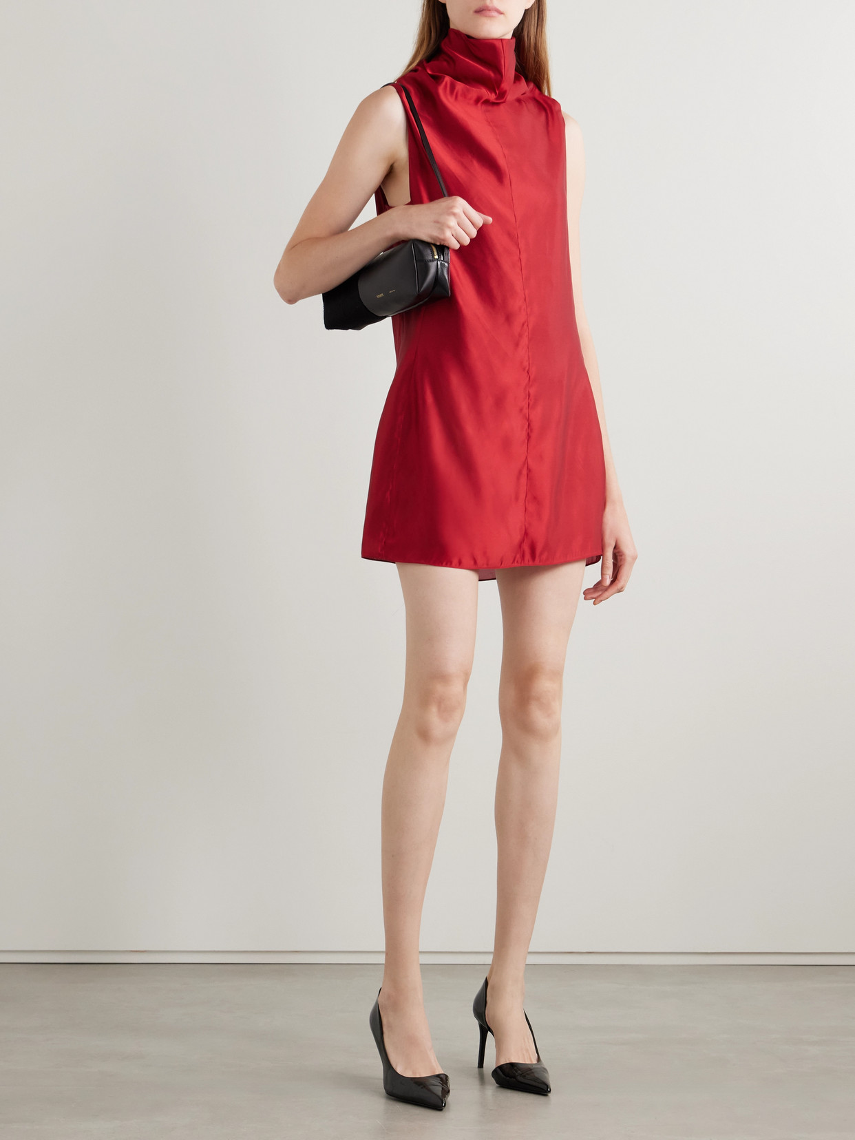 Khaite Daria Satin-crepe Turtleneck Mini Dress In Red