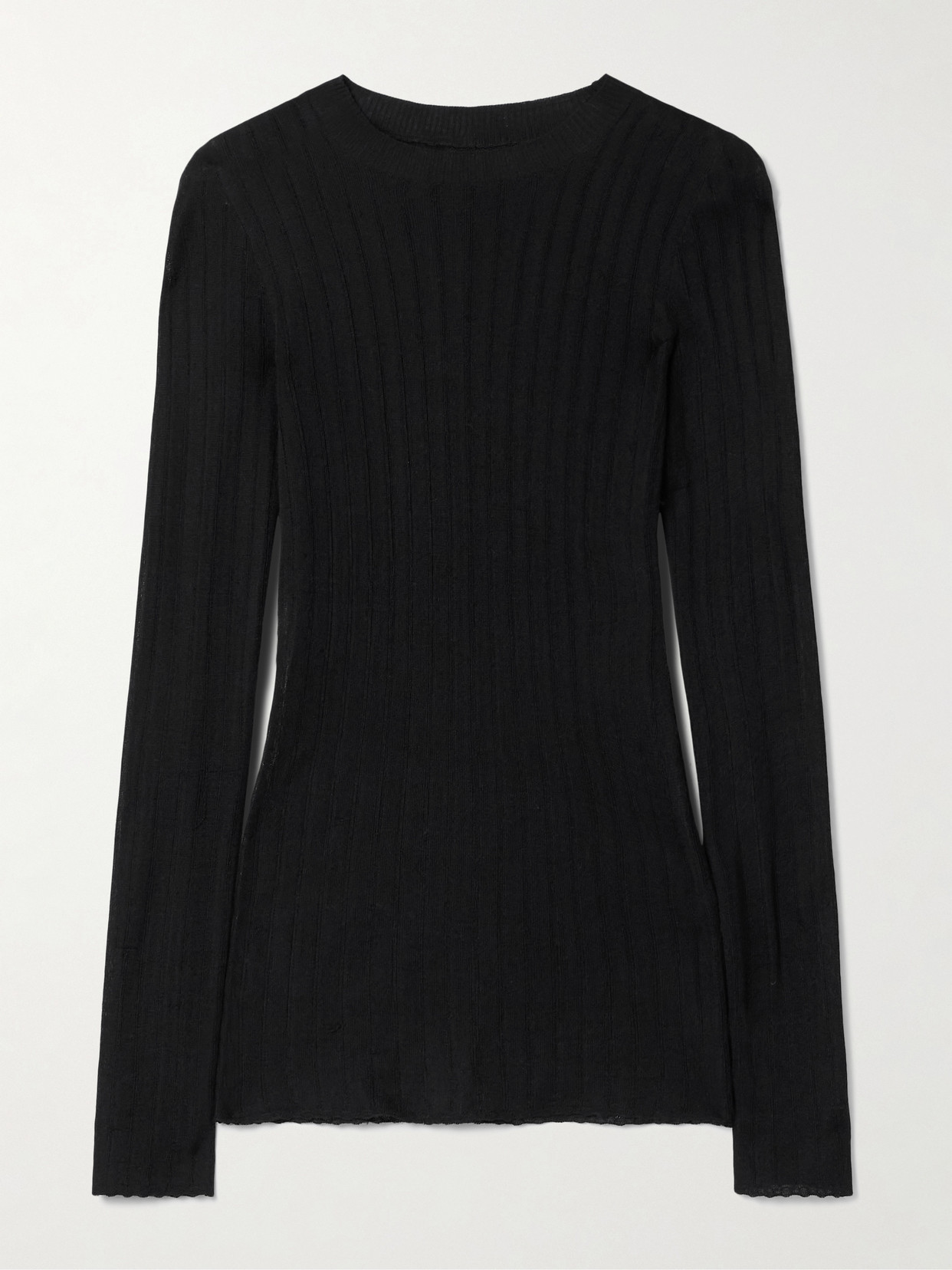 Khaite Elm Ribbed Silk And Wool-blend Top In Black