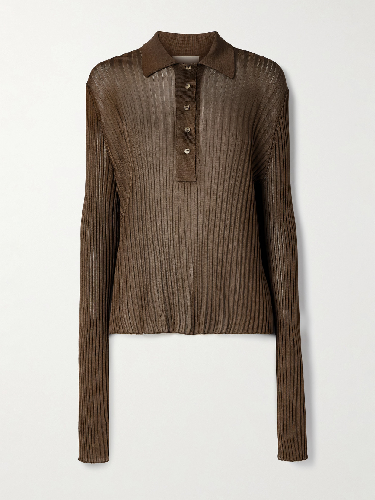 Khaite Vin Ribbed-knit Polo Shirt In Brown