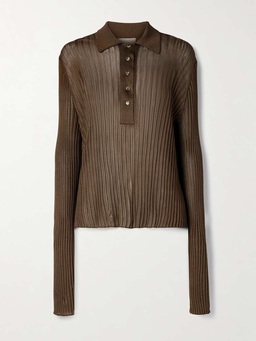 Khaite Vin Ribbed-knit Polo Shirt