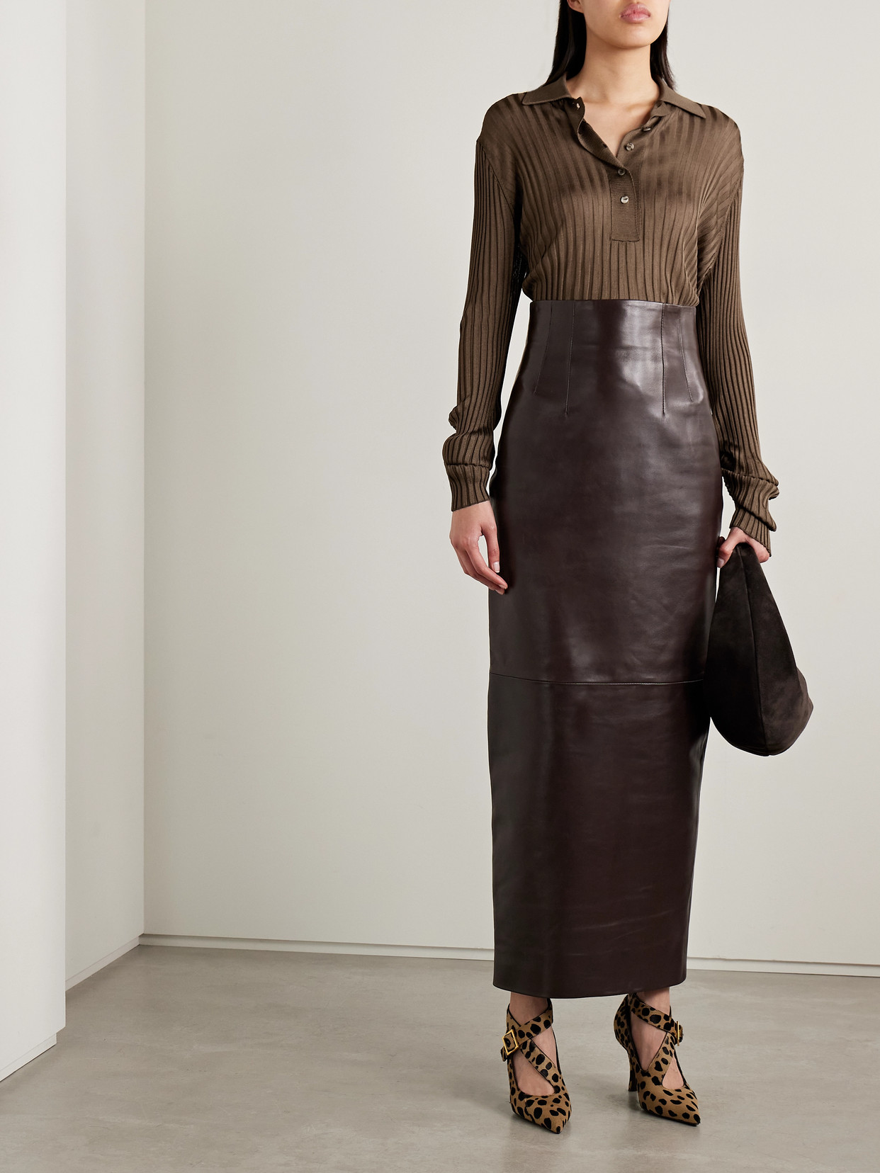 Khaite Vin Ribbed-knit Polo Shirt In Brown