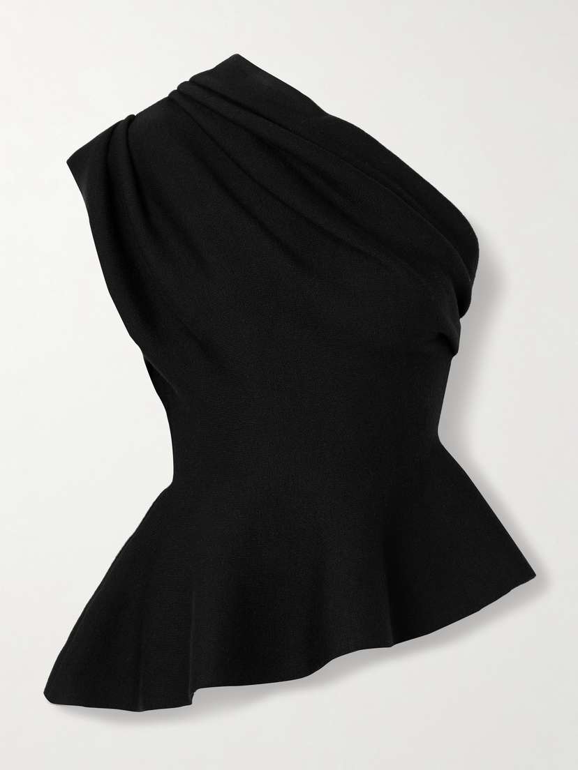 Khaite Aimee Asymmetric One-shoulder Wool-blend Peplum Top