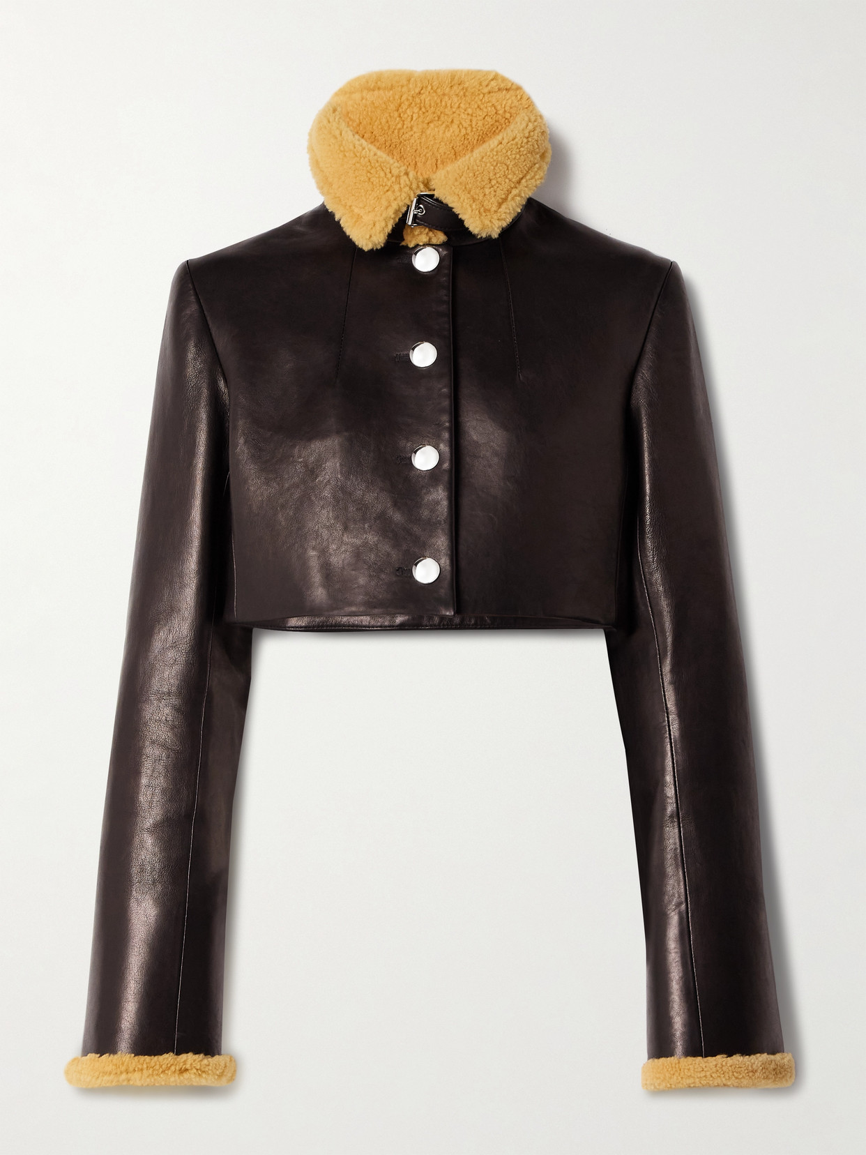 Khaite Jodie Cropped Shearling-trimmed Leather Jacket In Black