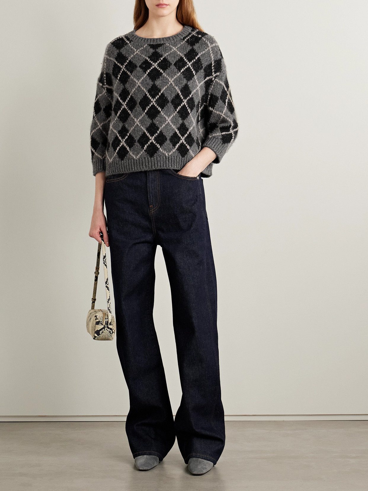 Khaite Colt Argyle Cashmere-jacquard Sweater In Gray