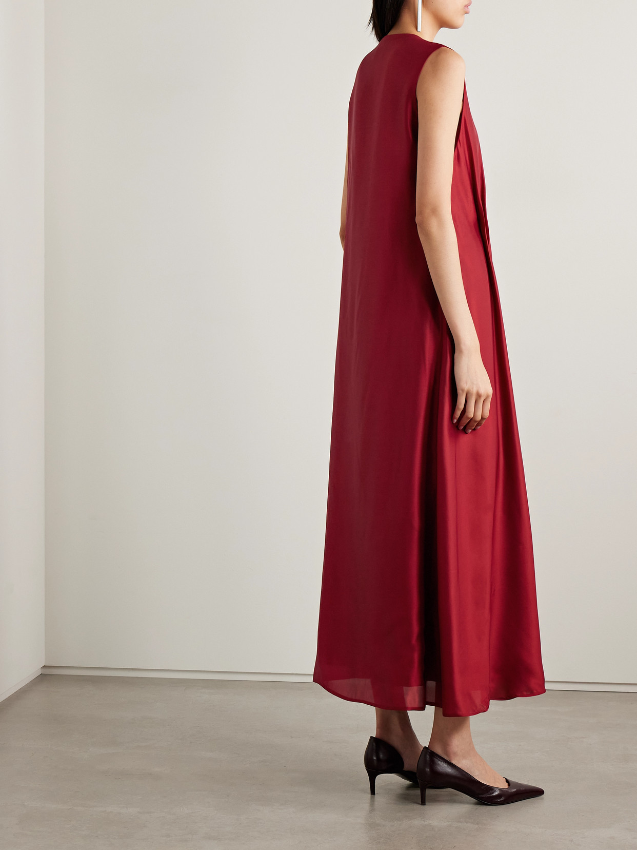 Khaite Syd Pleated Satin-twill Midi Dress In Red