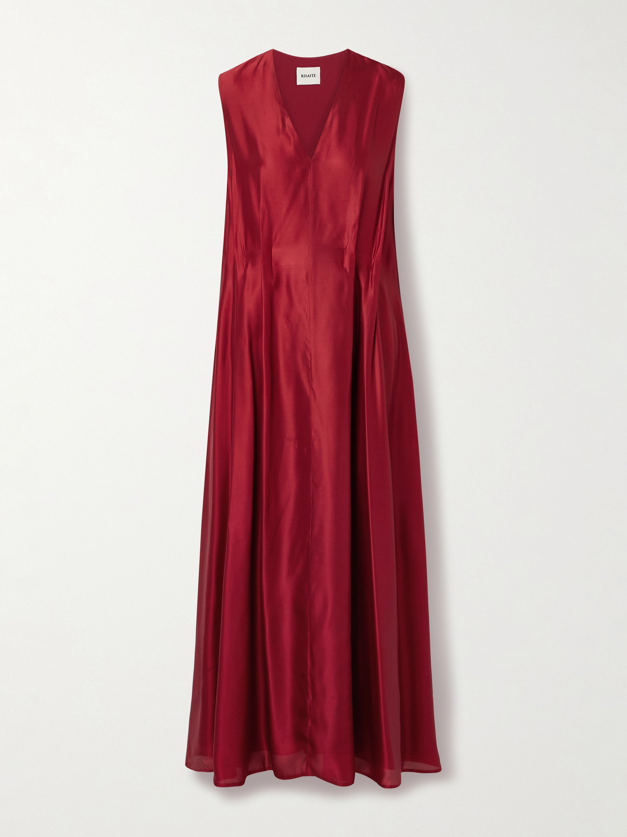 Khaite Syd Pleated Satin-twill Midi Dress In Red