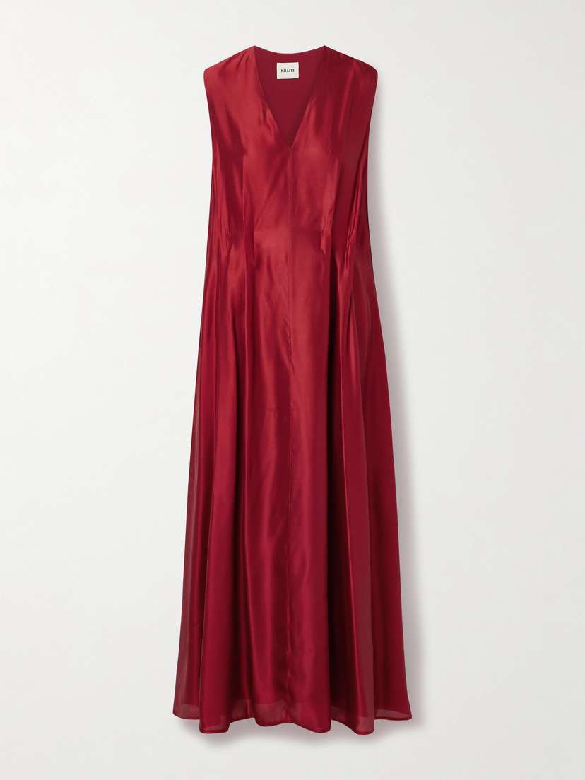 Khaite — Syd pleated satin-twill midi dress