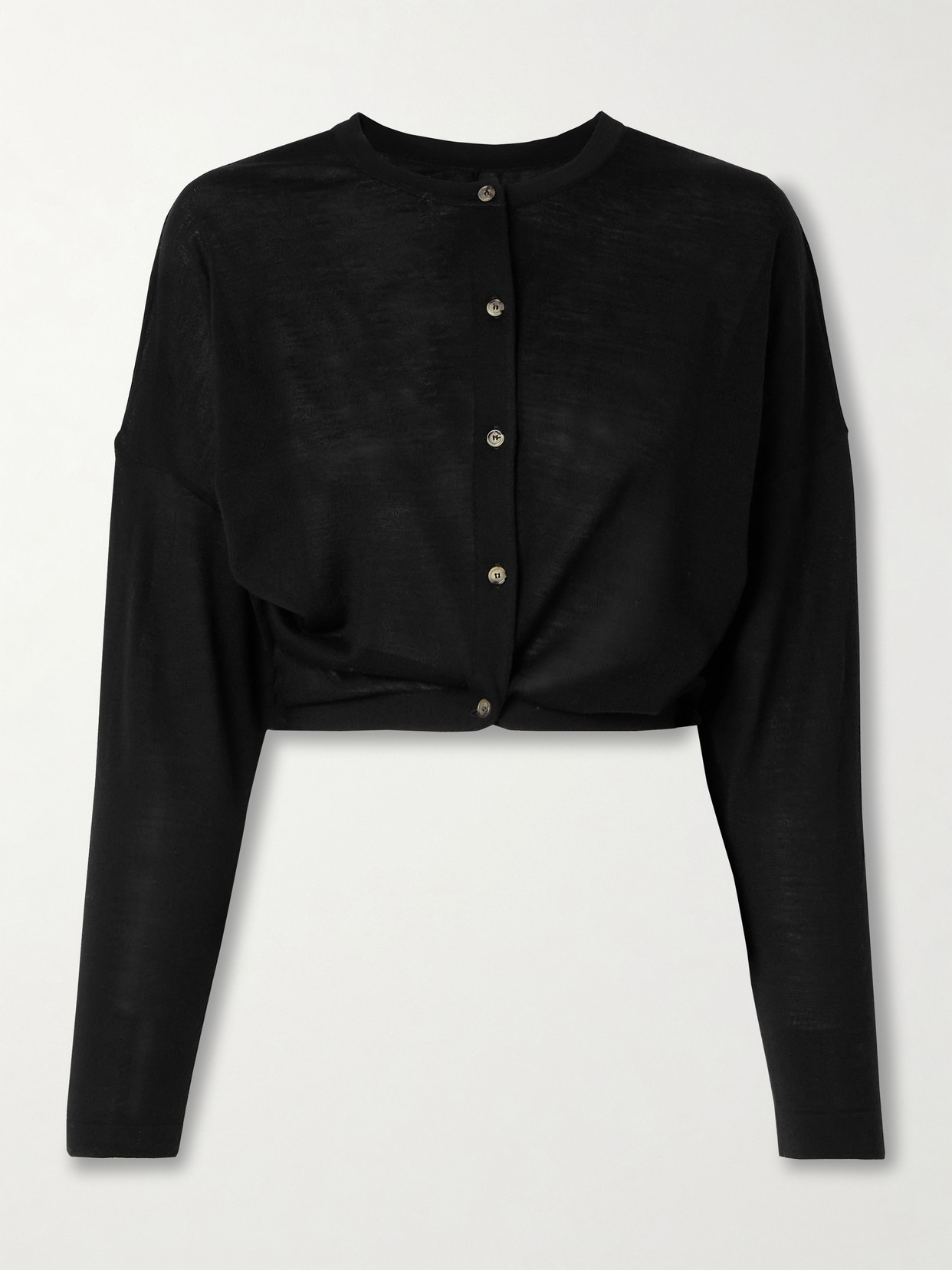KHAITE - Finn Cropped Merino Wool Cardigan - Black