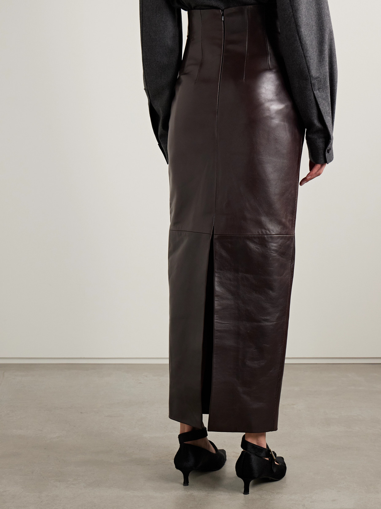 Khaite Loxley High-rise Plonge Leather Maxi Skirt In Brown