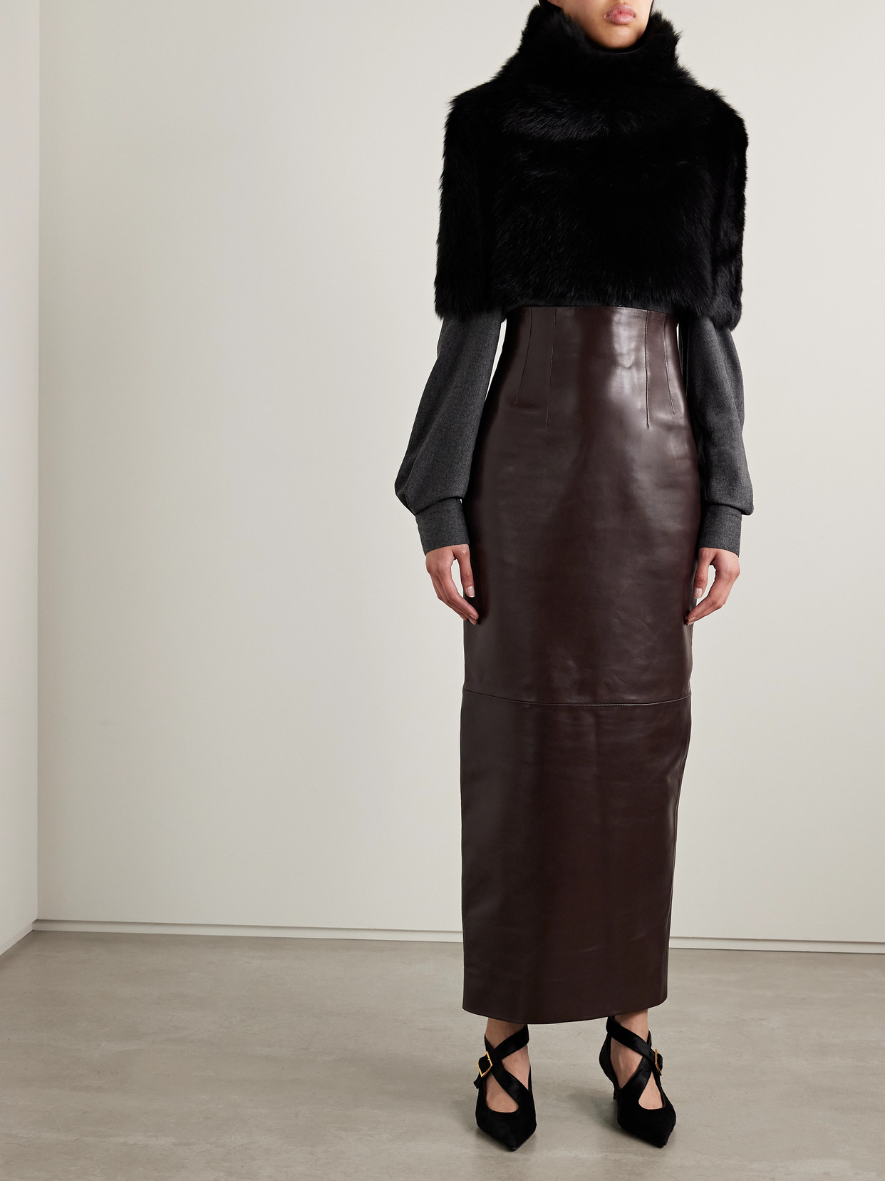 Khaite Loxley High-rise Plonge Leather Maxi Skirt In Brown